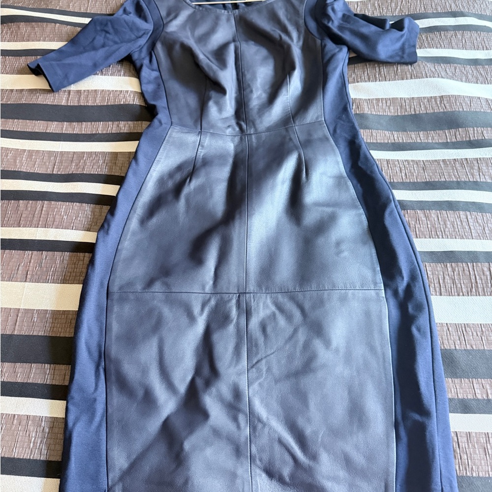 Trina Turk Midnight Blue Long Sleeve Dress Leather
